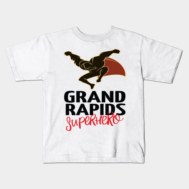 Grand Rapids Superhero Michigan Raised Me Kids T-Shirt by ProjectX23Red